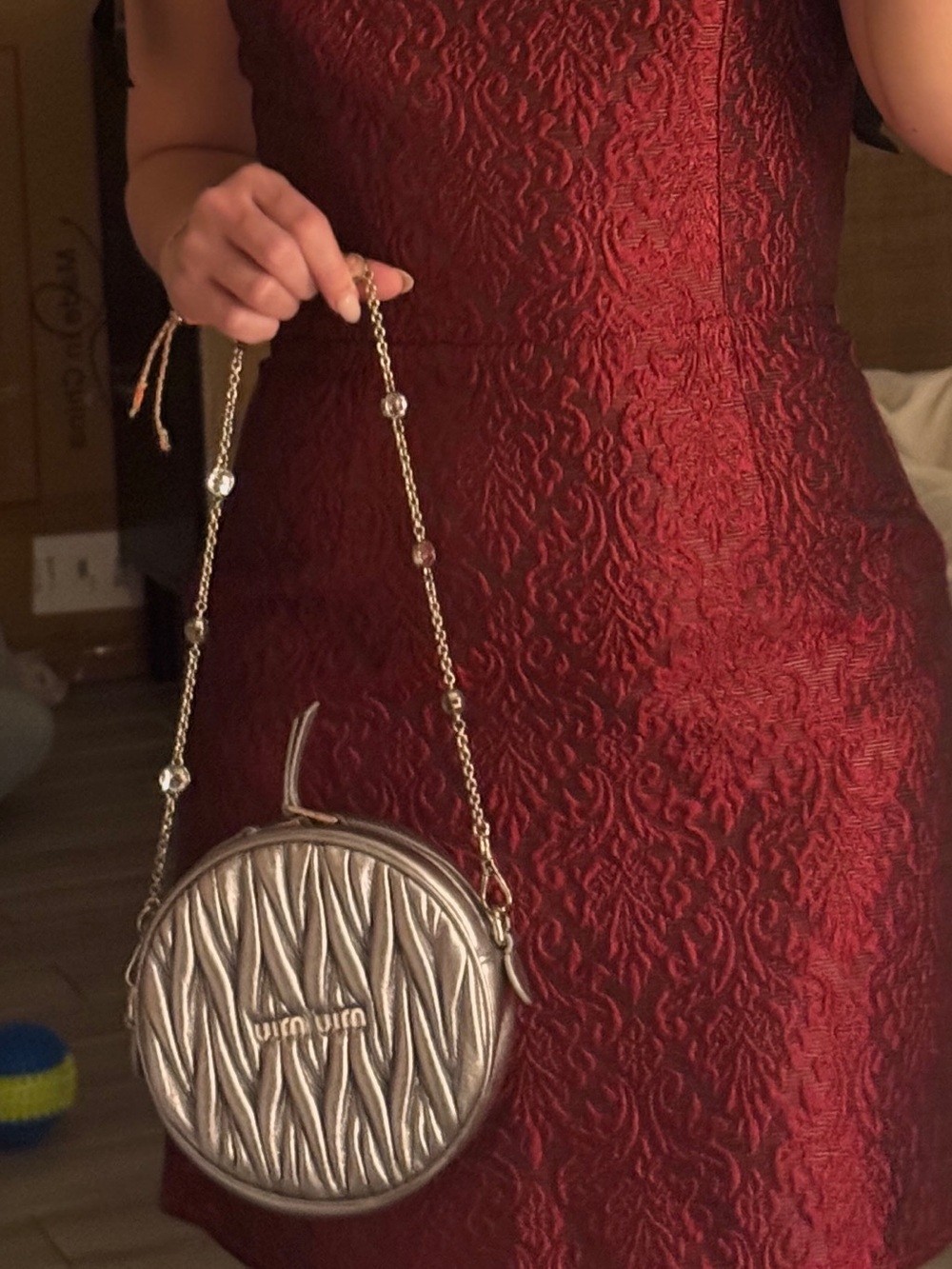 Rare Miu Miu Round Crossbody Matelasse Round Silver Bag